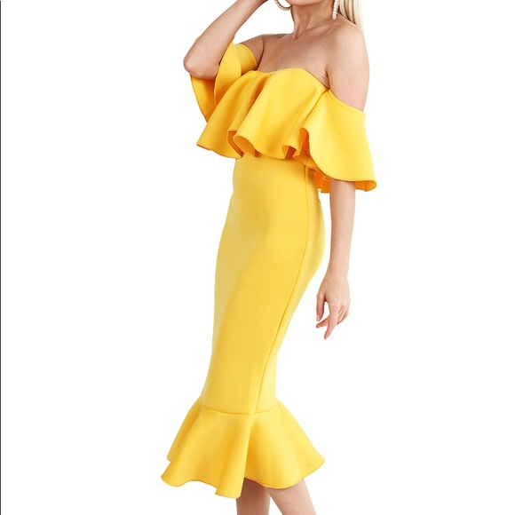 Yellow Ruffle Off Shoulder Dress - Picture 4 of 5